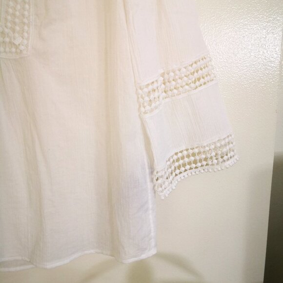 NYDJ 100% Cotton Lace Trimmed Long Sleeve Top Off White Size S - Picture 3 of 5